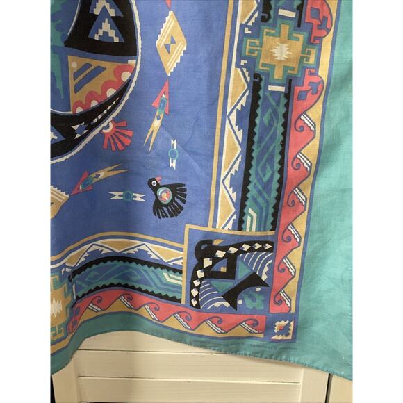 Vintage Wamcraft Teal Southwest Native American 32” Square Bandana Made In USA - Picture 7 of 9